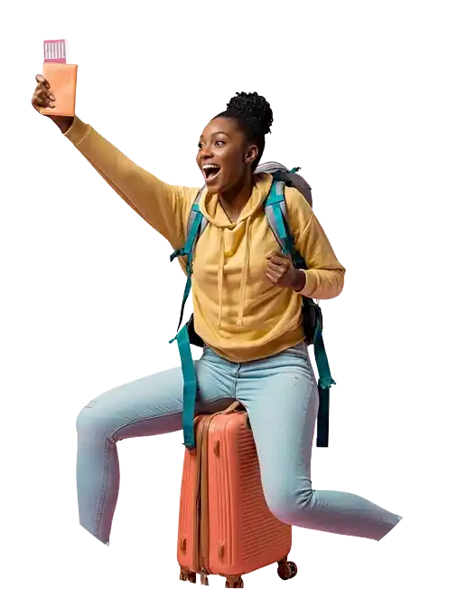 Girl with suitcase and passport